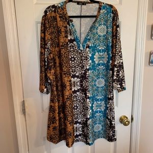 Plus size tunic, 4X, turquoise, black, tan
